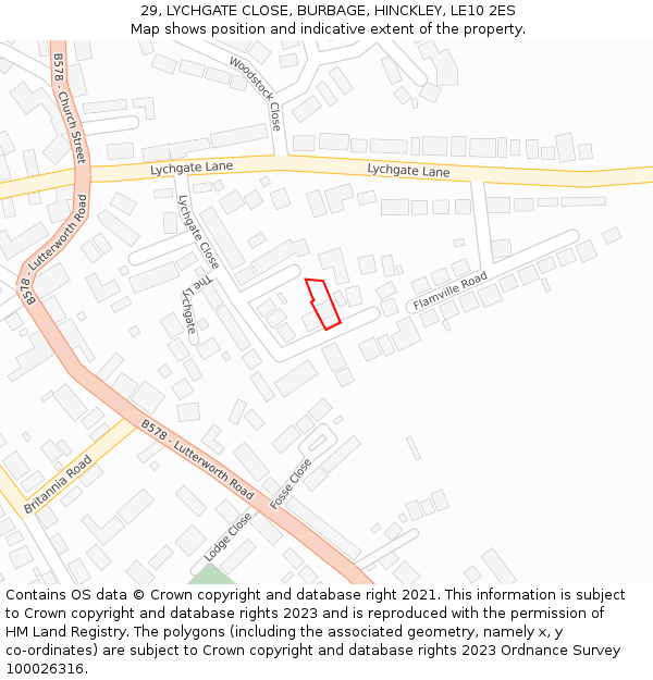 29, LYCHGATE CLOSE, BURBAGE, HINCKLEY, LE10 2ES: Location map and indicative extent of plot
