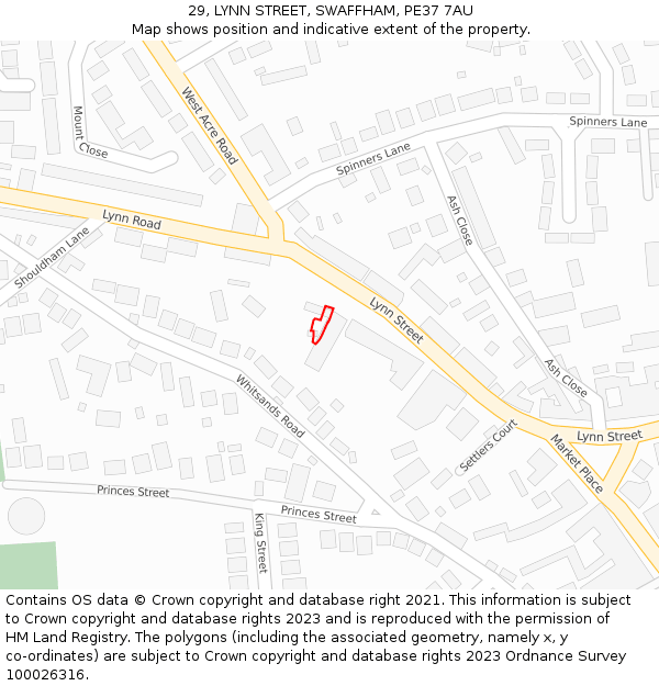 29, LYNN STREET, SWAFFHAM, PE37 7AU: Location map and indicative extent of plot