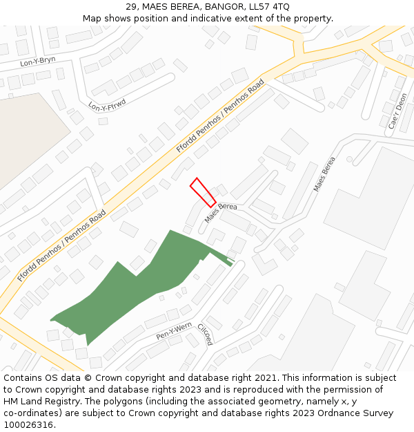 29, MAES BEREA, BANGOR, LL57 4TQ: Location map and indicative extent of plot