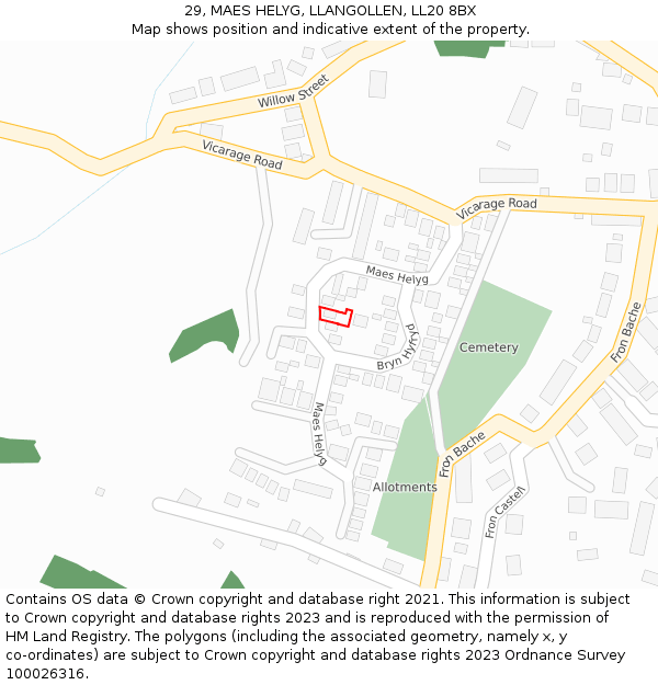 29, MAES HELYG, LLANGOLLEN, LL20 8BX: Location map and indicative extent of plot