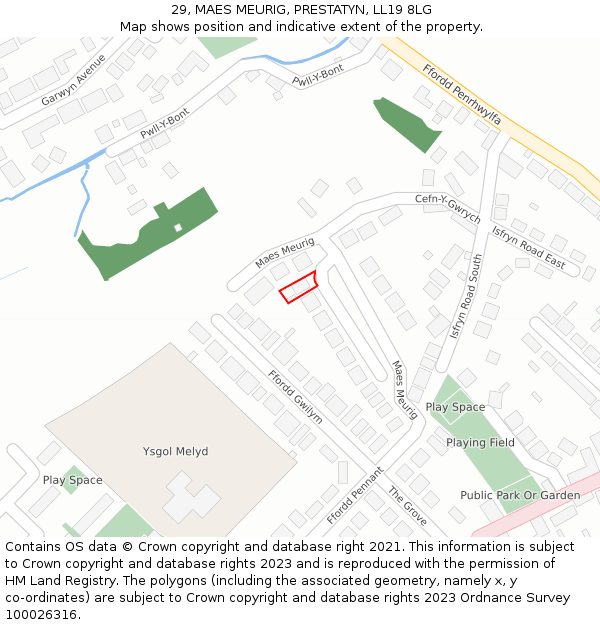29, MAES MEURIG, PRESTATYN, LL19 8LG: Location map and indicative extent of plot