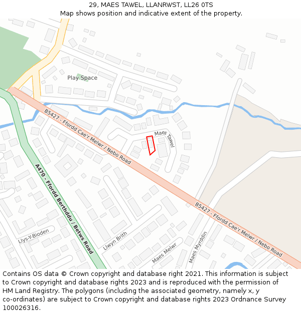 29, MAES TAWEL, LLANRWST, LL26 0TS: Location map and indicative extent of plot