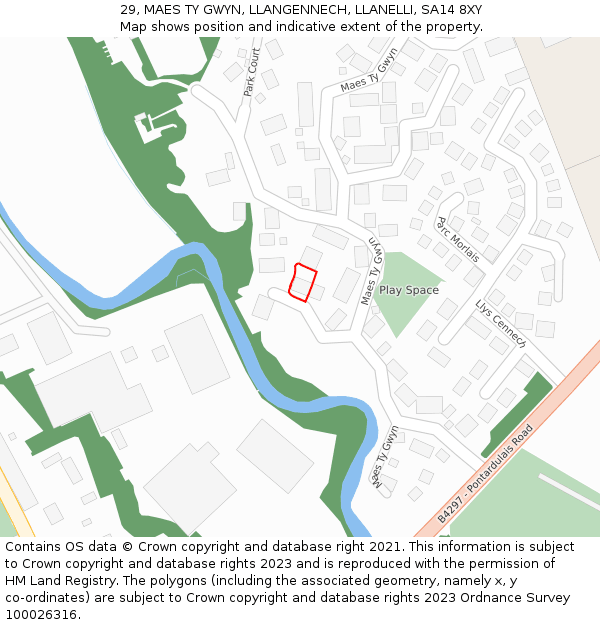 29, MAES TY GWYN, LLANGENNECH, LLANELLI, SA14 8XY: Location map and indicative extent of plot