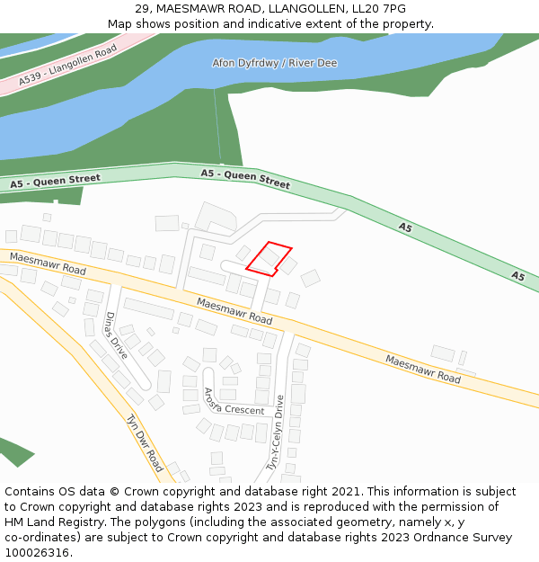 29, MAESMAWR ROAD, LLANGOLLEN, LL20 7PG: Location map and indicative extent of plot