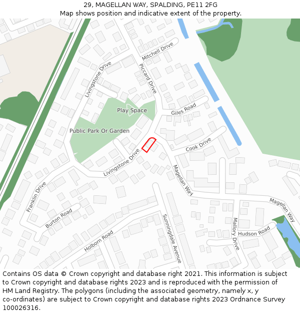 29, MAGELLAN WAY, SPALDING, PE11 2FG: Location map and indicative extent of plot