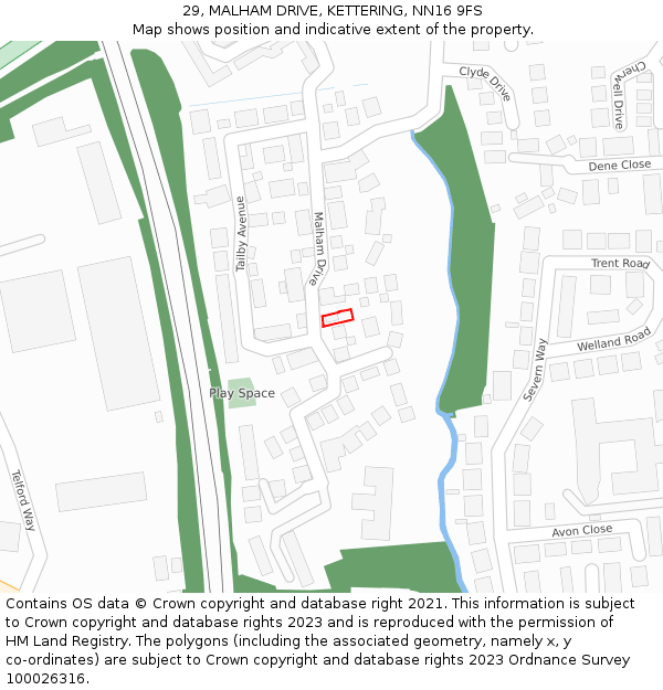 29, MALHAM DRIVE, KETTERING, NN16 9FS: Location map and indicative extent of plot