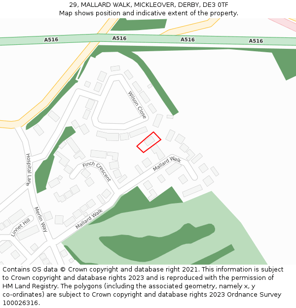 29, MALLARD WALK, MICKLEOVER, DERBY, DE3 0TF: Location map and indicative extent of plot