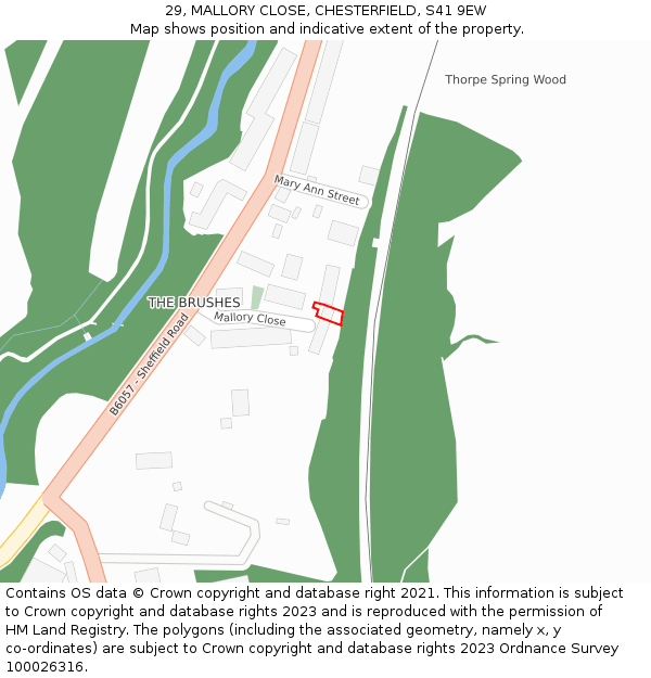 29, MALLORY CLOSE, CHESTERFIELD, S41 9EW: Location map and indicative extent of plot