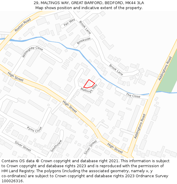 29, MALTINGS WAY, GREAT BARFORD, BEDFORD, MK44 3LA: Location map and indicative extent of plot