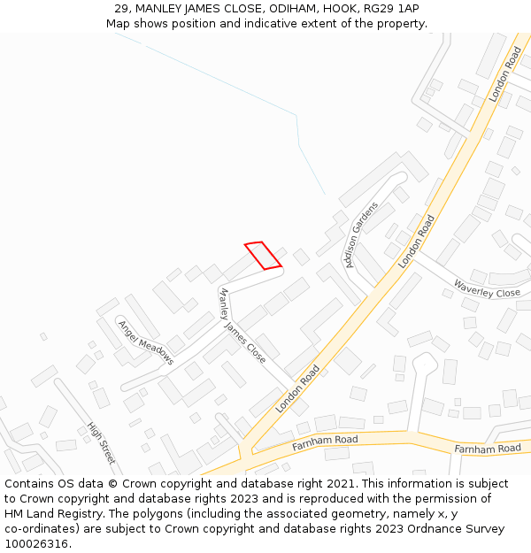 29, MANLEY JAMES CLOSE, ODIHAM, HOOK, RG29 1AP: Location map and indicative extent of plot