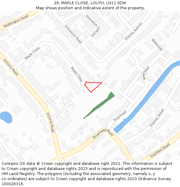 29, MAPLE CLOSE, LOUTH, LN11 0DW: Location map and indicative extent of plot