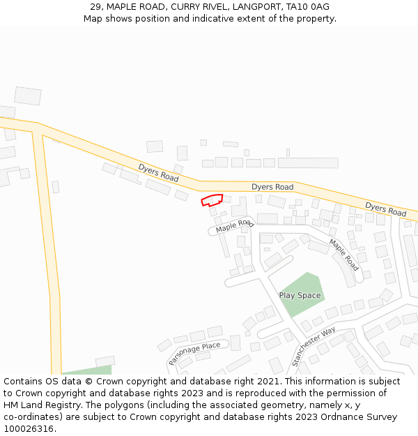 29, MAPLE ROAD, CURRY RIVEL, LANGPORT, TA10 0AG: Location map and indicative extent of plot