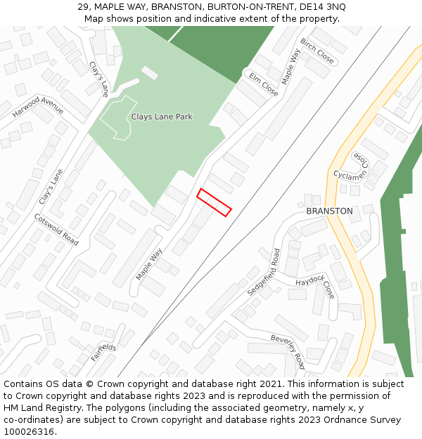 29, MAPLE WAY, BRANSTON, BURTON-ON-TRENT, DE14 3NQ: Location map and indicative extent of plot