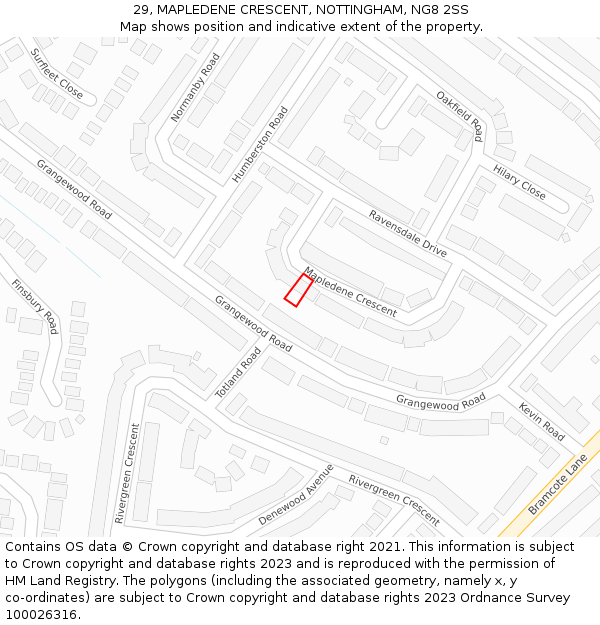 29, MAPLEDENE CRESCENT, NOTTINGHAM, NG8 2SS: Location map and indicative extent of plot