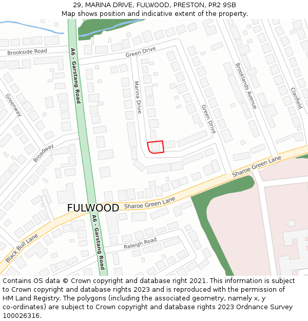 29, MARINA DRIVE, FULWOOD, PRESTON, PR2 9SB: Location map and indicative extent of plot