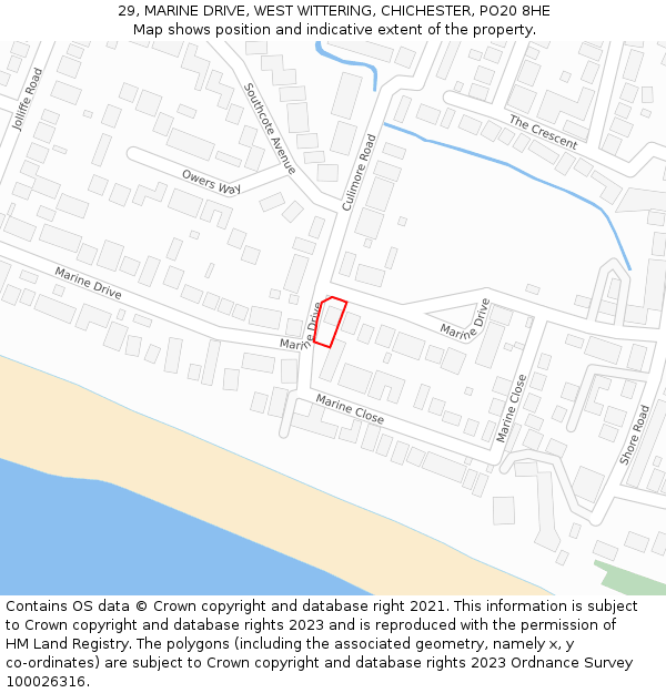 29, MARINE DRIVE, WEST WITTERING, CHICHESTER, PO20 8HE: Location map and indicative extent of plot