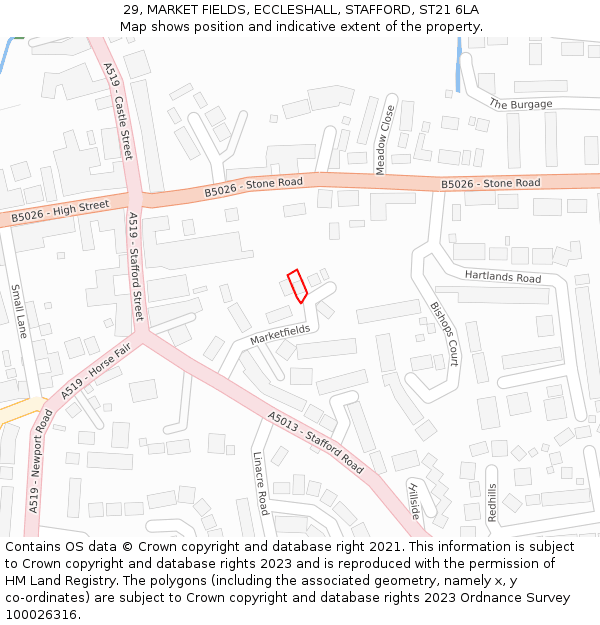 29, MARKET FIELDS, ECCLESHALL, STAFFORD, ST21 6LA: Location map and indicative extent of plot