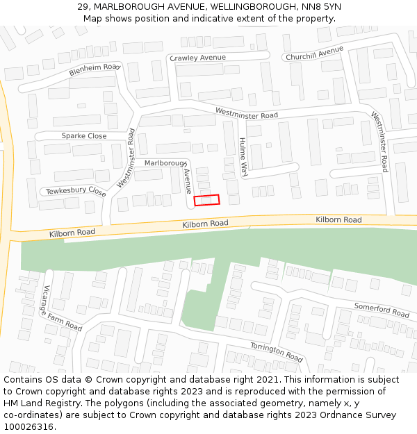 29, MARLBOROUGH AVENUE, WELLINGBOROUGH, NN8 5YN: Location map and indicative extent of plot