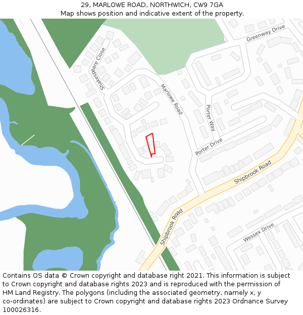 29, MARLOWE ROAD, NORTHWICH, CW9 7GA: Location map and indicative extent of plot