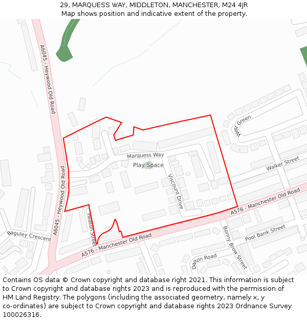 29, MARQUESS WAY, MIDDLETON, MANCHESTER, M24 4JR: Location map and indicative extent of plot