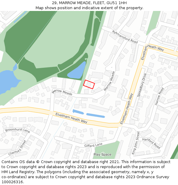 29, MARROW MEADE, FLEET, GU51 1HH: Location map and indicative extent of plot