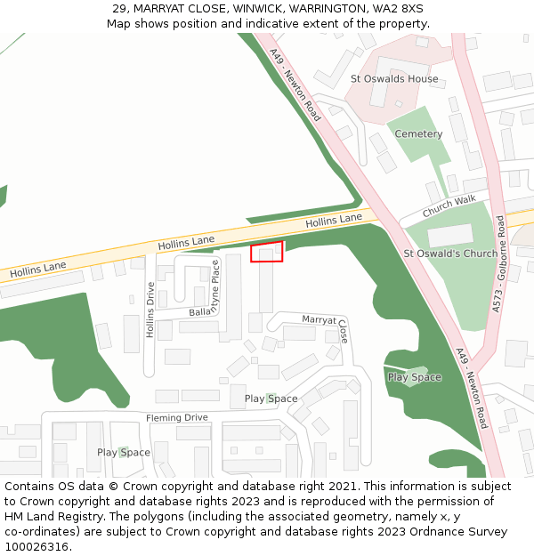 29, MARRYAT CLOSE, WINWICK, WARRINGTON, WA2 8XS: Location map and indicative extent of plot
