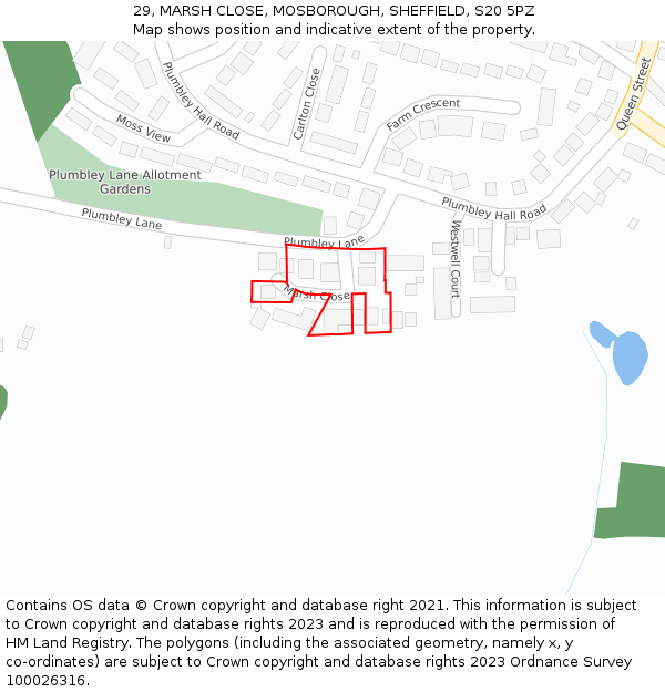 29, MARSH CLOSE, MOSBOROUGH, SHEFFIELD, S20 5PZ: Location map and indicative extent of plot