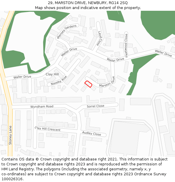 29, MARSTON DRIVE, NEWBURY, RG14 2SQ: Location map and indicative extent of plot