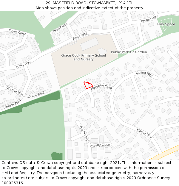 29, MASEFIELD ROAD, STOWMARKET, IP14 1TH: Location map and indicative extent of plot
