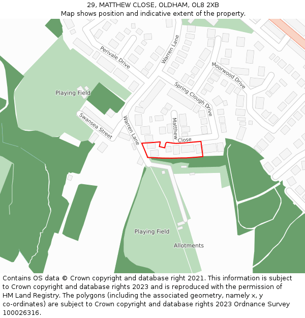 29, MATTHEW CLOSE, OLDHAM, OL8 2XB: Location map and indicative extent of plot