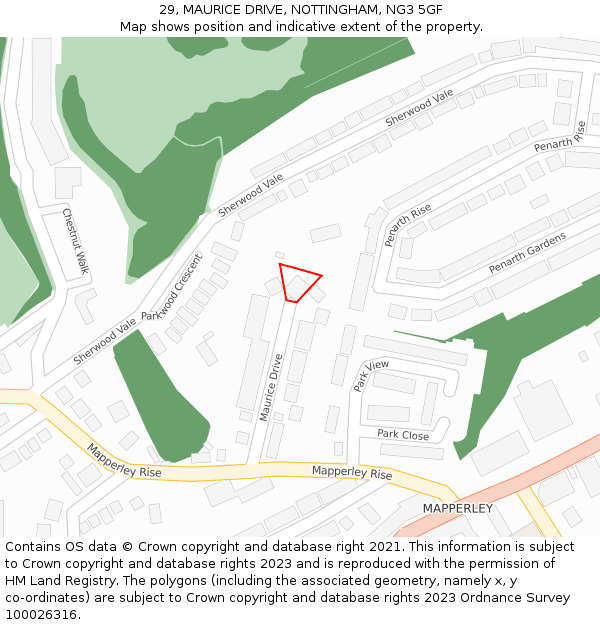 29, MAURICE DRIVE, NOTTINGHAM, NG3 5GF: Location map and indicative extent of plot