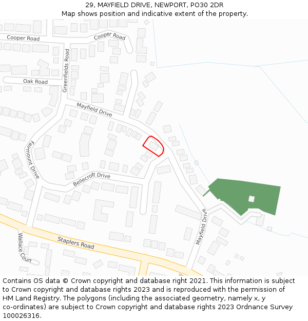 29, MAYFIELD DRIVE, NEWPORT, PO30 2DR: Location map and indicative extent of plot