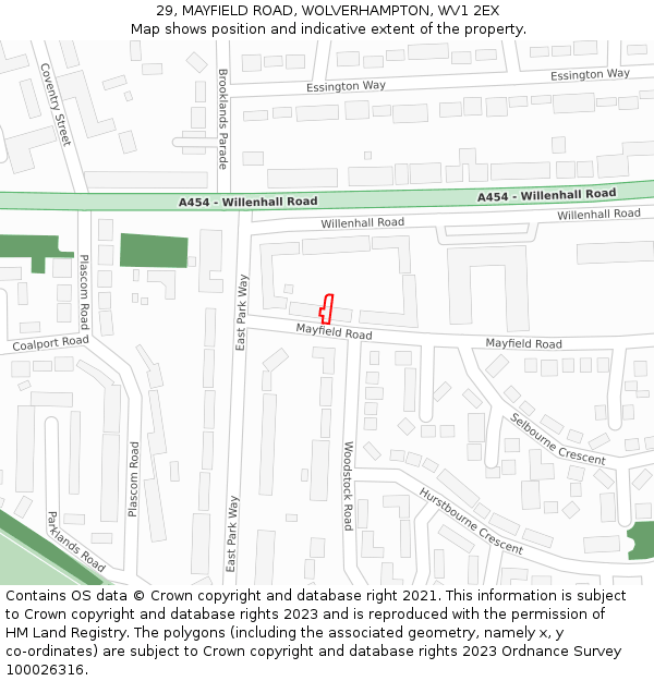 29, MAYFIELD ROAD, WOLVERHAMPTON, WV1 2EX: Location map and indicative extent of plot