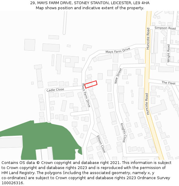 29, MAYS FARM DRIVE, STONEY STANTON, LEICESTER, LE9 4HA: Location map and indicative extent of plot