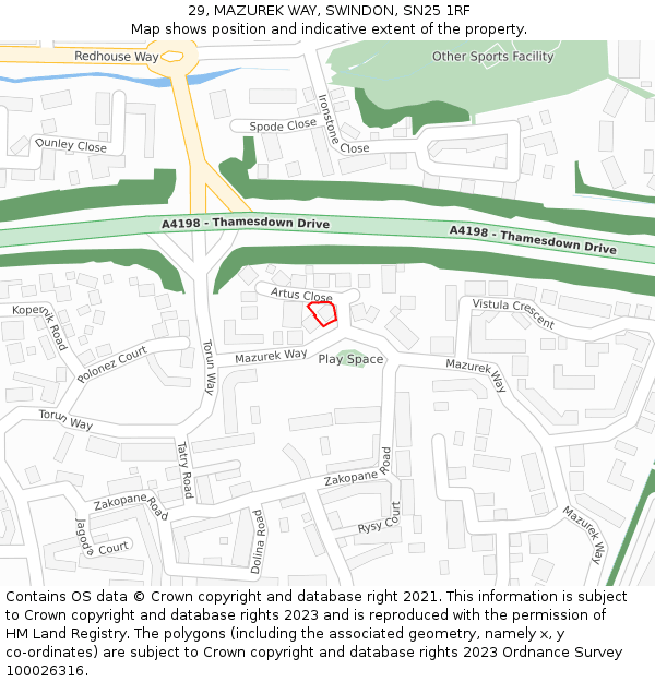 29, MAZUREK WAY, SWINDON, SN25 1RF: Location map and indicative extent of plot