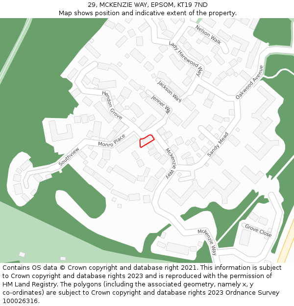 29, MCKENZIE WAY, EPSOM, KT19 7ND: Location map and indicative extent of plot
