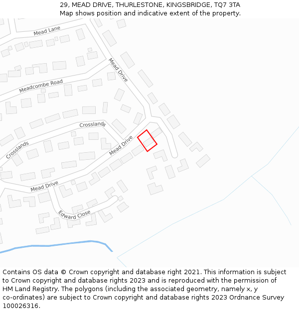 29, MEAD DRIVE, THURLESTONE, KINGSBRIDGE, TQ7 3TA: Location map and indicative extent of plot