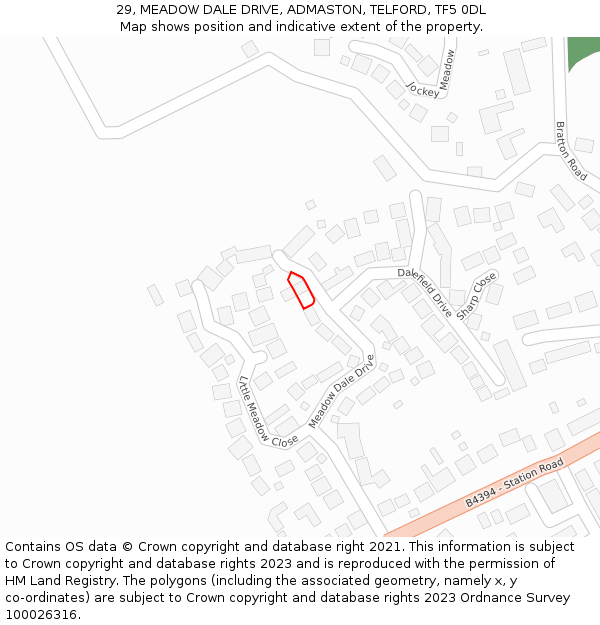 29, MEADOW DALE DRIVE, ADMASTON, TELFORD, TF5 0DL: Location map and indicative extent of plot
