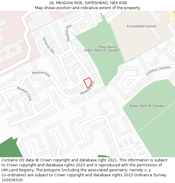 29, MEADOW RISE, GATESHEAD, NE9 6GB: Location map and indicative extent of plot