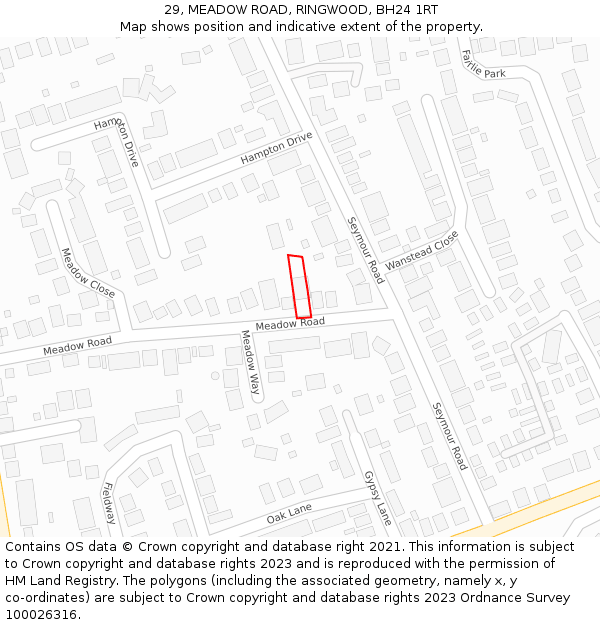 29, MEADOW ROAD, RINGWOOD, BH24 1RT: Location map and indicative extent of plot