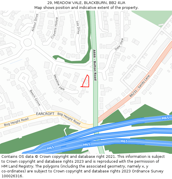 29, MEADOW VALE, BLACKBURN, BB2 4UA: Location map and indicative extent of plot