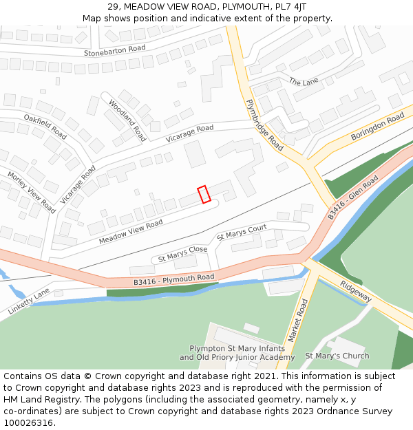 29, MEADOW VIEW ROAD, PLYMOUTH, PL7 4JT: Location map and indicative extent of plot