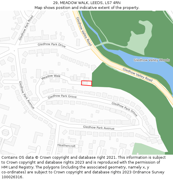 29, MEADOW WALK, LEEDS, LS7 4RN: Location map and indicative extent of plot