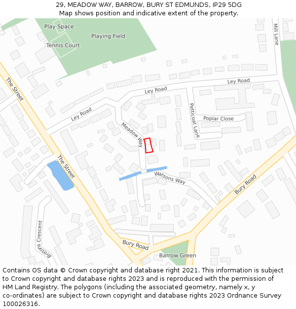 29, MEADOW WAY, BARROW, BURY ST EDMUNDS, IP29 5DG: Location map and indicative extent of plot