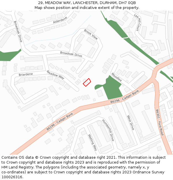 29, MEADOW WAY, LANCHESTER, DURHAM, DH7 0QB: Location map and indicative extent of plot