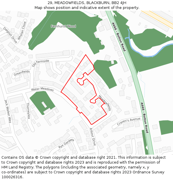 29, MEADOWFIELDS, BLACKBURN, BB2 4JH: Location map and indicative extent of plot