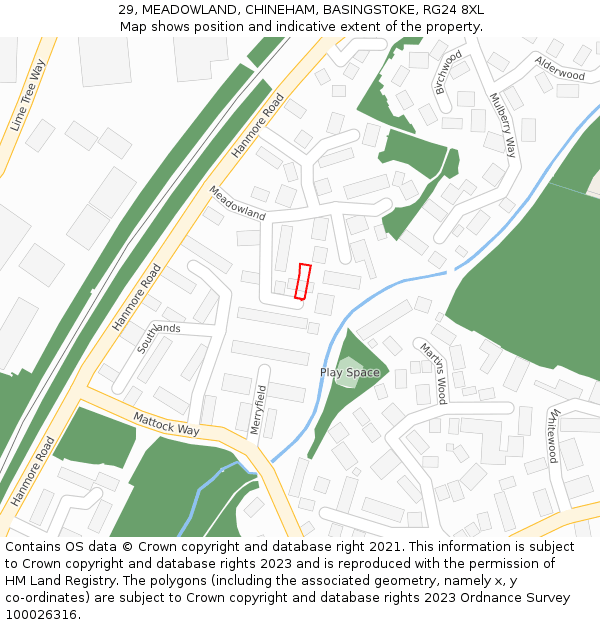 29, MEADOWLAND, CHINEHAM, BASINGSTOKE, RG24 8XL: Location map and indicative extent of plot