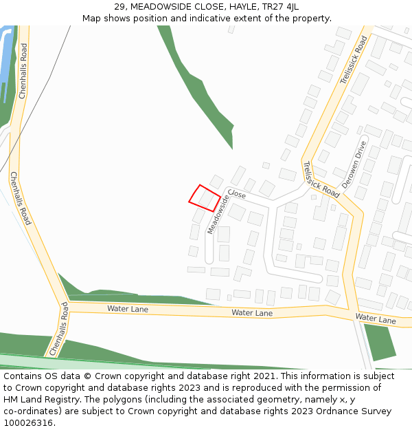 29, MEADOWSIDE CLOSE, HAYLE, TR27 4JL: Location map and indicative extent of plot