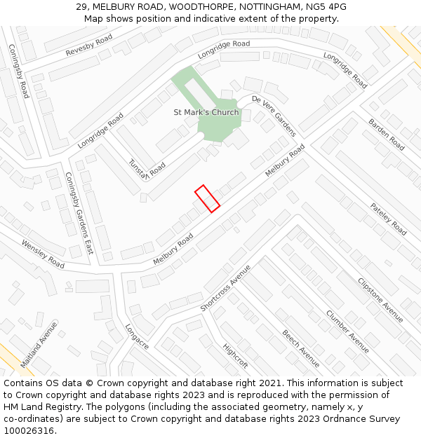 29, MELBURY ROAD, WOODTHORPE, NOTTINGHAM, NG5 4PG: Location map and indicative extent of plot