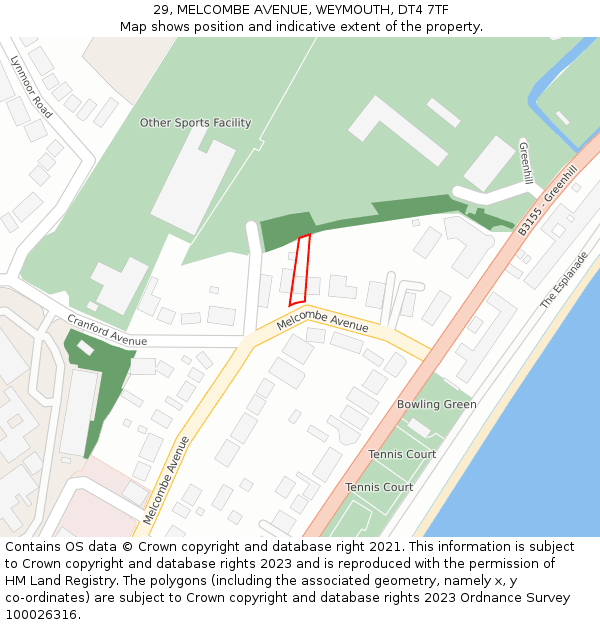 29, MELCOMBE AVENUE, WEYMOUTH, DT4 7TF: Location map and indicative extent of plot